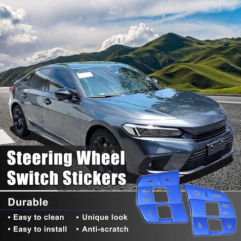 X AUTOHAUX 6 قطع لسيارة Honda Civic 11th 2022 ملصقات زر عجلة القيادة غطاء حجم زر كروز زخرفة داخلية لسيارة السيدان هاتشباك LX EX EX-L Sport Touring سبائك الألومنيوم الأزرق in Kuwait
