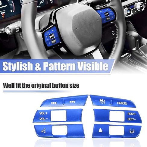 X AUTOHAUX 6 قطع لسيارة Honda Civic 11th 2022 ملصقات زر عجلة القيادة غطاء حجم زر كروز زخرفة داخلية لسيارة السيدان هاتشباك LX EX EX-L Sport Touring سبائك الألومنيوم الأزرق in Kuwait