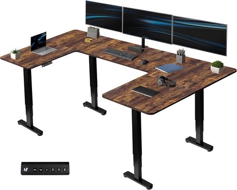VIVO U-Shaped Electric 83 x 60 inch Memory Stand Up Desk, Height Adjustable Large Corner Standing Workstation, Black Table Top, Black Frame, DESK-E4UBB in Saudi Arabia