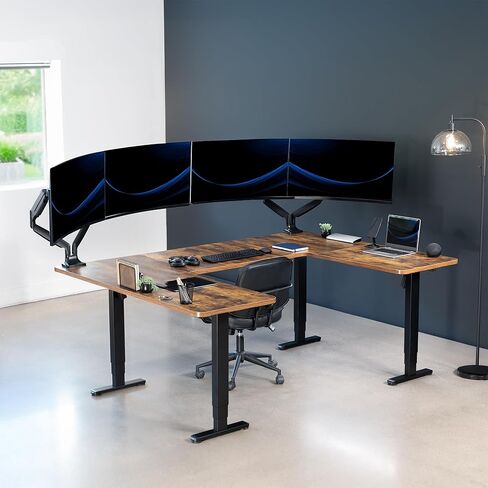 VIVO U-Shaped Electric 83 x 60 inch Memory Stand Up Desk, Height Adjustable Large Corner Standing Workstation, Black Table Top, Black Frame, DESK-E4UBB in Saudi Arabia