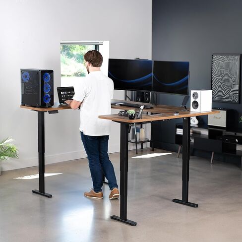 VIVO U-Shaped Electric 83 x 60 inch Memory Stand Up Desk, Height Adjustable Large Corner Standing Workstation, Black Table Top, Black Frame, DESK-E4UBB in Saudi Arabia