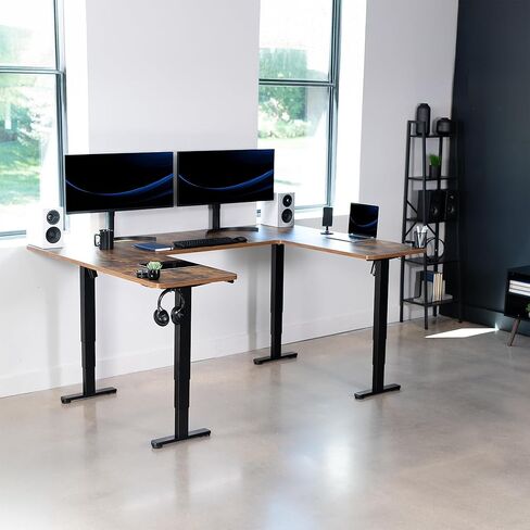 VIVO U-Shaped Electric 83 x 60 inch Memory Stand Up Desk, Height Adjustable Large Corner Standing Workstation, Black Table Top, Black Frame, DESK-E4UBB in Saudi Arabia