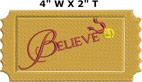 Believe Golden Ticket Polar Express - رقعة مطرزة مقاس 10.16 سم عرضًا × 5.08 سم T يمكنك تركيبها بنفسك بالكي/الخياطة في عطلة عيد الميلاد، زينة زخرفية جديدة in Saudi Arabia