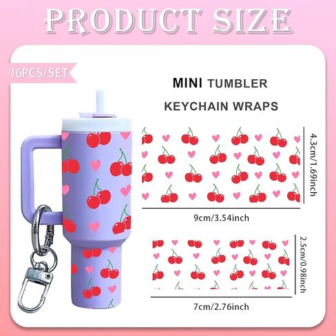 Mini Botton UV DTF Wrap- 16pcs Strawberry for 40 OZ Cup Keychian Rub On Christmas Decoration uvdtf Transfer Wrap Breast Cancer UVDTF Decals for Key Pendant DIY Crafts Bow (Strawberry) in Saudi Arabia