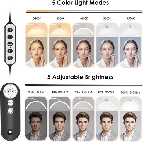 ضوء نصف قمر لتكنولوجيا الرموش، مصباح رموش مع حامل هاتف للعناية بالبشرة وشم الرموش والأظافر، 5 درجات حرارة ألوان وإعدادات سطوع مصباح أرضي LED ضوء تجميلي in Kuwait