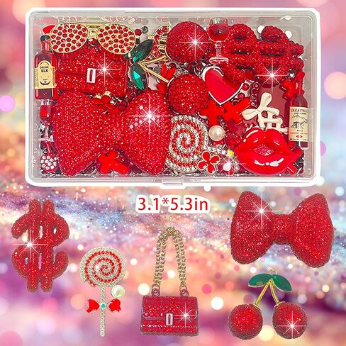 Red Junk Case Charms Kit, Junks Phone Cases With Rhinestone Accessories And Full Diamond Bow Bag Lollipop Cherry Dollar Sign Resin Kits With DIY Phones Decorations in Saudi Arabia