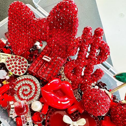 Red Junk Case Charms Kit, Junks Phone Cases With Rhinestone Accessories And Full Diamond Bow Bag Lollipop Cherry Dollar Sign Resin Kits With DIY Phones Decorations in Saudi Arabia