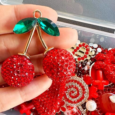 Red Junk Case Charms Kit, Junks Phone Cases With Rhinestone Accessories And Full Diamond Bow Bag Lollipop Cherry Dollar Sign Resin Kits With DIY Phones Decorations in Saudi Arabia