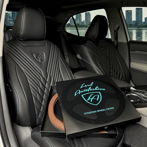 غطاء عجلة القيادة الفاخر من Lord AutoFashion - جلد صناعي، جزء داخلي مطاطي غير قابل للانزلاق، راحة طوال المواسم - تغليف صندوق هدايا ممتاز - مقاس M (14.5-15 بوصة) - أسمر 9366 in Kuwait