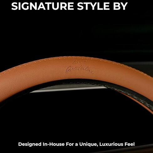 غطاء عجلة القيادة الفاخر من Lord AutoFashion - جلد صناعي، جزء داخلي مطاطي غير قابل للانزلاق، راحة طوال المواسم - تغليف صندوق هدايا ممتاز - مقاس M (14.5-15 بوصة) - أسمر 9366 in Kuwait