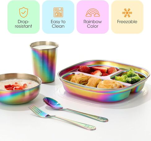 AIEVE Stainless Steel Kids Plates, 4 Pack Round Divided Toddler Plates, Portion Control Plate 8 Inch in Kuwait