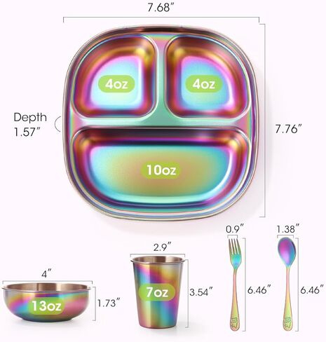 AIEVE Stainless Steel Kids Plates, 4 Pack Round Divided Toddler Plates, Portion Control Plate 8 Inch in Kuwait