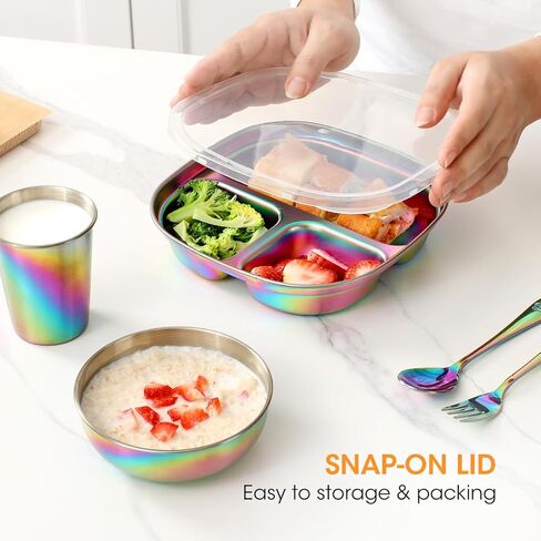 AIEVE Stainless Steel Kids Plates, 4 Pack Round Divided Toddler Plates, Portion Control Plate 8 Inch in Kuwait