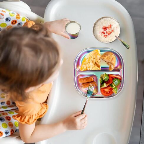 AIEVE Stainless Steel Kids Plates, 4 Pack Round Divided Toddler Plates, Portion Control Plate 8 Inch in Kuwait