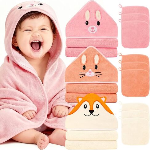 31x31 Inch Baby Hooded Towels, 12Pcs Bath Towels for Boys, Washcloth Set with Cute Design, Shower Towel Gift for Newborns, Infants and Toddlers in Kuwait