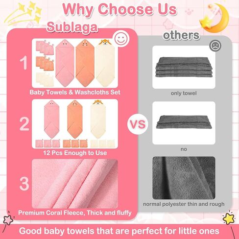 31x31 Inch Baby Hooded Towels, 12Pcs Bath Towels for Boys, Washcloth Set with Cute Design, Shower Towel Gift for Newborns, Infants and Toddlers in Kuwait