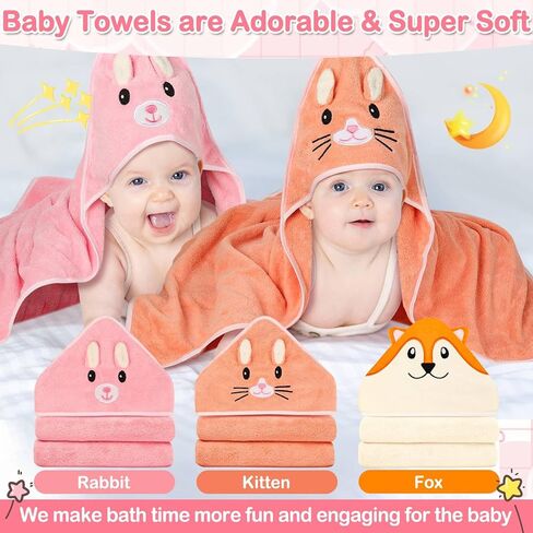 31x31 Inch Baby Hooded Towels, 12Pcs Bath Towels for Boys, Washcloth Set with Cute Design, Shower Towel Gift for Newborns, Infants and Toddlers in Kuwait