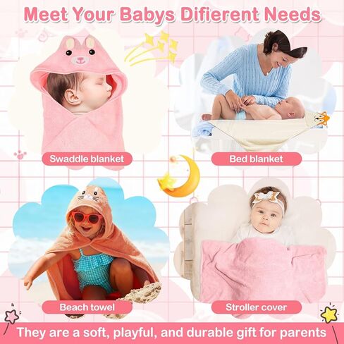 31x31 Inch Baby Hooded Towels, 12Pcs Bath Towels for Boys, Washcloth Set with Cute Design, Shower Towel Gift for Newborns, Infants and Toddlers in Kuwait