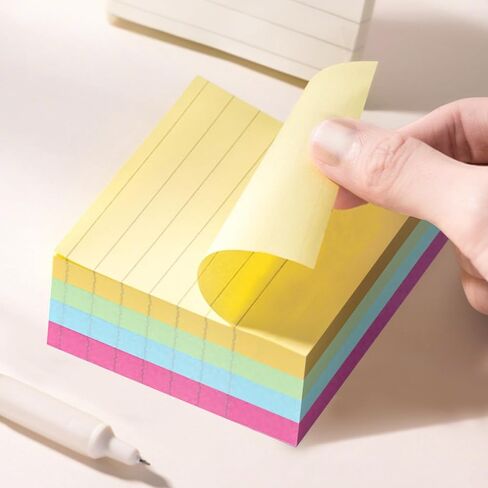 Lined Sticky Notes, 5"x3, 100 Sheets, 4 Pastel Colors Ruled Post Sticky Colorful Super Sticking Power Memo Pads, Sticky Notes with Lines Office, Home (Yellow + Red + Blue + Green) in Saudi Arabia