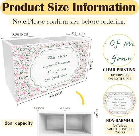 Pink Floral Inspirational Pen Holder for Desk, Positive Affirmation Gifts Pencil Organizer, This Little Light of Mine Wooden Box Sign Desk Decor for Home Office Decoration in Saudi Arabia