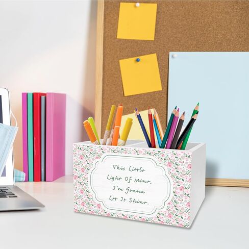 Pink Floral Inspirational Pen Holder for Desk, Positive Affirmation Gifts Pencil Organizer, This Little Light of Mine Wooden Box Sign Desk Decor for Home Office Decoration in Saudi Arabia