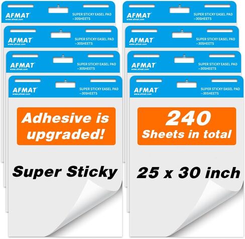 AFMAT Sticky Easel Pads, Chart Paper for Teachers, 8 Pads, Upgraded Large Flip Chart Paper with Sticky Back, Self Stick Easel Paper for Walls, Windows, White Board, 25 x 30 Inches, 30 Sheets/Pad in Saudi Arabia
