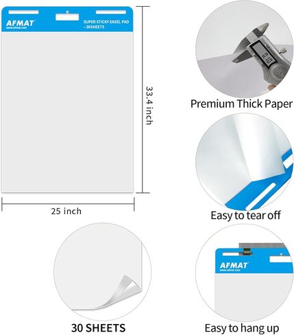 AFMAT Sticky Easel Pads, Chart Paper for Teachers, 8 Pads, Upgraded Large Flip Chart Paper with Sticky Back, Self Stick Easel Paper for Walls, Windows, White Board, 25 x 30 Inches, 30 Sheets/Pad in Saudi Arabia