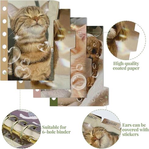 A6 Dividers with Tabs 6 Hole, Leopard Coated Paper Index Divider Planner Inserts Loose Leaf Binder Dividers for Rings Binders Travel Diary Journal Personal Planner (Brown) in Kuwait