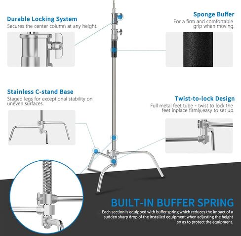 C Stand with Boom Arm, Heavy Duty Photography Light Stand, 10.8ft Stainless Steel C-Stand Kit with Sandbag, 4.2ft Boom for Studio Softbox and Reflector in Kuwait