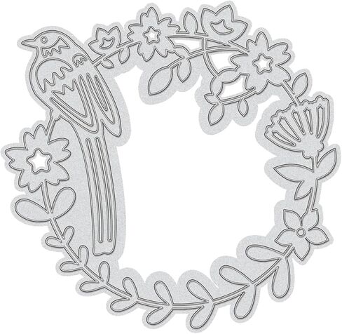 1Pc Carbon Steel Cutting Dies Stencils, Matte Platinum Color Wreath with Bird Pattern Cutting Die for DIY Scrapbooking Photo Album Decorative Embossing Paper Card, 3.7x3.82inch in Saudi Arabia