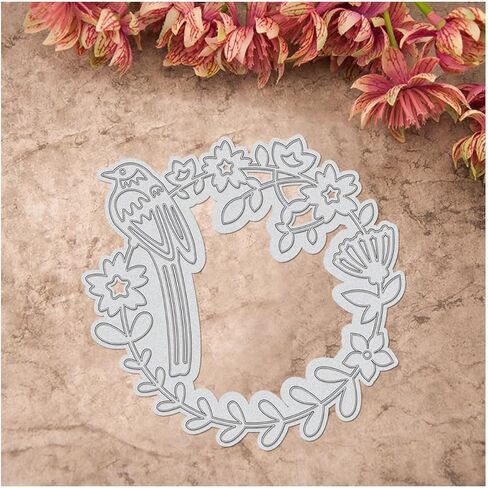 1Pc Carbon Steel Cutting Dies Stencils, Matte Platinum Color Wreath with Bird Pattern Cutting Die for DIY Scrapbooking Photo Album Decorative Embossing Paper Card, 3.7x3.82inch in Saudi Arabia