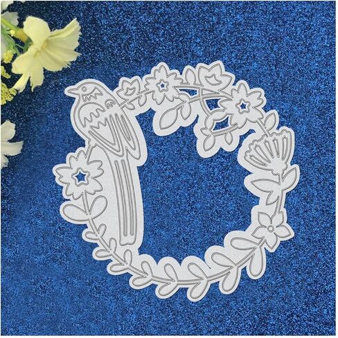 1Pc Carbon Steel Cutting Dies Stencils, Matte Platinum Color Wreath with Bird Pattern Cutting Die for DIY Scrapbooking Photo Album Decorative Embossing Paper Card, 3.7x3.82inch in Saudi Arabia