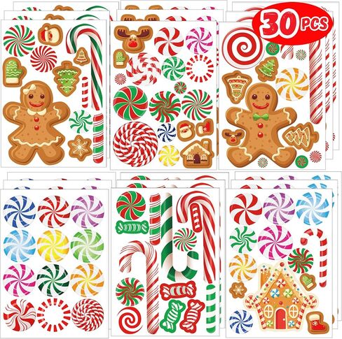 Christmas Candy Cane Stickers for Crafts 420PCS 3D Peppermint Candy Sticker Bulk Holiday Gingerbread Man House Sticker for Envelopes Cards Candyland Party Supplies Favors in Saudi Arabia