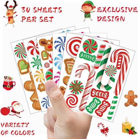 Christmas Candy Cane Stickers for Crafts 420PCS 3D Peppermint Candy Sticker Bulk Holiday Gingerbread Man House Sticker for Envelopes Cards Candyland Party Supplies Favors in Saudi Arabia