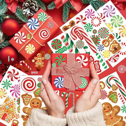 Christmas Candy Cane Stickers for Crafts 420PCS 3D Peppermint Candy Sticker Bulk Holiday Gingerbread Man House Sticker for Envelopes Cards Candyland Party Supplies Favors in Saudi Arabia