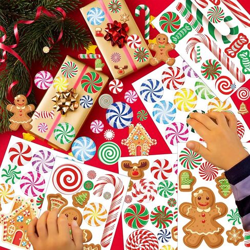 Christmas Candy Cane Stickers for Crafts 420PCS 3D Peppermint Candy Sticker Bulk Holiday Gingerbread Man House Sticker for Envelopes Cards Candyland Party Supplies Favors in Saudi Arabia