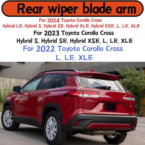 Generic Rear Wiper Arm Blade For Toyota Corolla Cross 2022-2024 L, LE, XLE, Hybrid S, SE, XSE, 1 Piece, Hook Mount, Plastic, Natural Rubber, Metal, Part Number LX-241229557 in Saudi Arabia