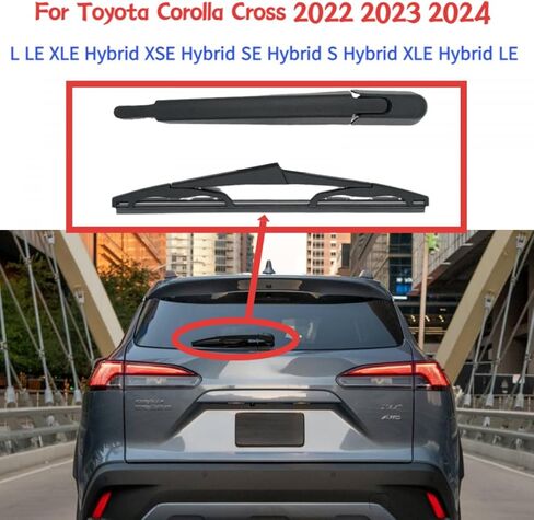 Generic Rear Wiper Arm Blade For Toyota Corolla Cross 2022-2024 L, LE, XLE, Hybrid S, SE, XSE, 1 Piece, Hook Mount, Plastic, Natural Rubber, Metal, Part Number LX-241229557 in Saudi Arabia