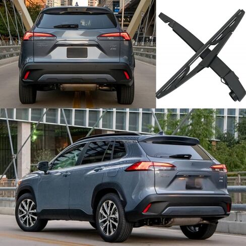 Generic Rear Wiper Arm Blade For Toyota Corolla Cross 2022-2024 L, LE, XLE, Hybrid S, SE, XSE, 1 Piece, Hook Mount, Plastic, Natural Rubber, Metal, Part Number LX-241229557 in Saudi Arabia