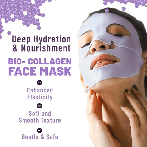Bio-Collagen Overnight Face Mask - Hydrating & Nourishing Sheet Mask with 17 Amino Acids, Improves Elasticity & Moisturizes, Softens Skin, Suitable for All Skin Types, 6 Pack in Kuwait