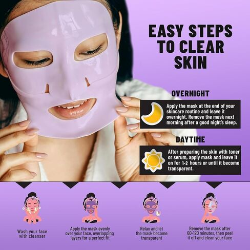 Bio-Collagen Overnight Face Mask - Hydrating & Nourishing Sheet Mask with 17 Amino Acids, Improves Elasticity & Moisturizes, Softens Skin, Suitable for All Skin Types, 6 Pack in Kuwait
