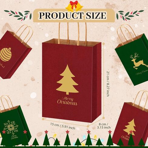 Tenceur 48 Pcs Christmas Gift Bags with Handle Red and Green Xmas Paper Treat Candy Goodie Bags with Snowman Santa Elk Xmas Tree Patterns for Christmas Party Supplies Favors Gift Wrapping in Saudi Arabia