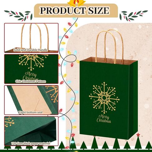 Tenceur 48 Pcs Christmas Gift Bags with Handle Red and Green Xmas Paper Treat Candy Goodie Bags with Snowman Santa Elk Xmas Tree Patterns for Christmas Party Supplies Favors Gift Wrapping in Saudi Arabia