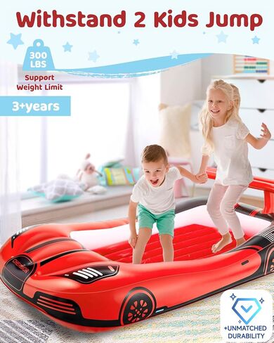 Inflatable Toddler Travel Bed with Safety Bumpers, Portable Racecar Toddler Air Mattress with Electric Pump, Toddler Blow Up Mattress for Travel,Camping, Sleepovers&Vacation, Gift for Kids in Kuwait