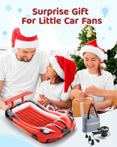 Inflatable Toddler Travel Bed with Safety Bumpers, Portable Racecar Toddler Air Mattress with Electric Pump, Toddler Blow Up Mattress for Travel,Camping, Sleepovers&Vacation, Gift for Kids in Kuwait