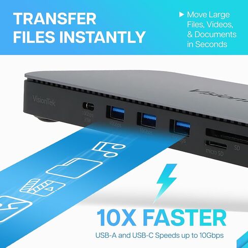 محطة إرساء VisionTek VT2510 USB-C - قاعدة توصيل MST متعددة الشاشات بقدرة 100 وات in Kuwait