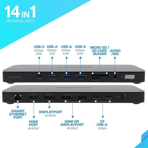محطة إرساء VisionTek VT2510 USB-C - قاعدة توصيل MST متعددة الشاشات بقدرة 100 وات in Kuwait