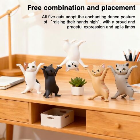 5 Pcs Cute Cat Desk Decor, Pen Holder Funny Office Desk Decor Kawaii Dancing Cat Figurines Christmas Birthday Gift in Saudi Arabia