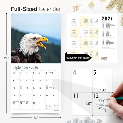 RED EMBER Bald Eagles 2026 Wall Calendar 12 Month | 12" x 24" Open | Thick & Sturdy Paper | Holiday Gift | Animal Bird Calendar 2026 in Saudi Arabia