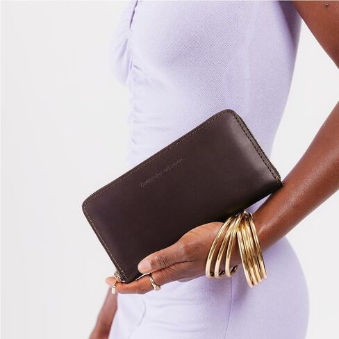 Women's Accordion Zip Wallet – Handcrafted in Durable, Full-Grain Leather – 8 Card Slots & Secure Zippered Pocket – Plum in Kuwait